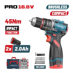 BBP1645X22CA Δραπανοκατσάβιδο Κρουστικό Compact Brushless Mπαταρίας (2x2.0Ah) - ΜΕ ΜΠΑΤΑΡΙΑ & ΦΟΡΤΙΣΤΗ - BORMANN PRO (#085102)