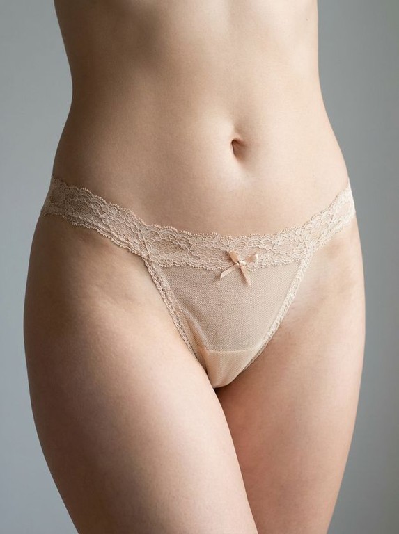 Διάφανο Σλιπ G-string με Δαντελάκι Μπεζ
