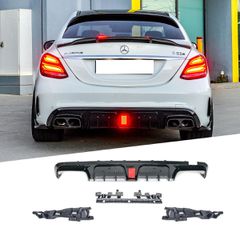Διαχύτης (Diffuser) Σπόϊλερ προφυλακτήρα πίσω MERCEDES C-Class W205 Sedan AMG-LINE (2014-2018) look BRB και μαύρες απολήξεις