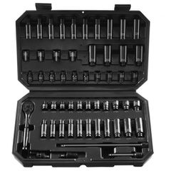 VEVOR 1/4" Drive Impact Socket Set, 55 Piece Deep & Shallow Socket Set SAE 5/32"-9/16" and Metric 4-15mm, 6 Point CR-V Alloy Steel for Auto Repair, Εύκολα στην ανάγνωση ενδείξεις μεγέθους, θήκη αποθήκ