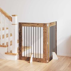 vidaXL Στερεωμένη γυαλιστερή πύλη για σκύλους 2 pcs Παλαιωμένο ξύλο