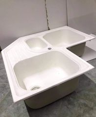 Γωνιακός Συνθετικός Νεροχύτης Κουζίνας Sanitec Corner (Ολοκαίνουργιος) - Λευκός