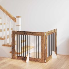 vidaXL Στερεωμένη γυαλιστερή πύλη για σκύλους 2 pcs Παλαιωμένο ξύλο