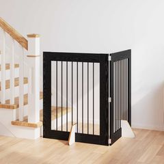 vidaXL Στερεωμένη γυαλιστερή πύλη για σκύλους 2 pcs Μαύρη Δρυς