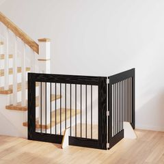 vidaXL Στερεωμένη γυαλιστερή πύλη για σκύλους 2 pcs Μαύρη Δρυς