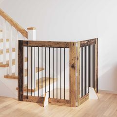vidaXL Στερεωμένη γυαλιστερή πύλη για σκύλους 2 pcs Παλαιωμένο ξύλο