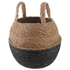 vidaXL Γλάστρα με Χερούλια Μαύρο Ø 22 x 20 cm 100% Θαλασσόχορτο