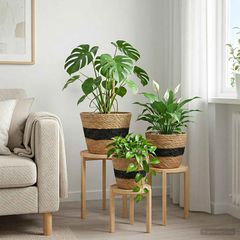 vidaXL Plant Pot 3 τμχ. Φυσικό και Μαύρο Ø26 x 19 εκ.