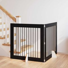 vidaXL Στερεωμένη γυαλιστερή πύλη για σκύλους 2 pcs Μαύρη Δρυς