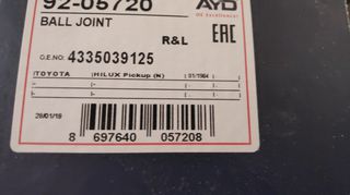 άνω μπαλάκι ψαλιδιού (Front Upper Ball Joint) του συστήματος ανάρτησης. Τoyota Hilux ,  σειρές LN147, LN165, RZN147 , κωδικος : 4335039125 , 4 Runner , vw Taro