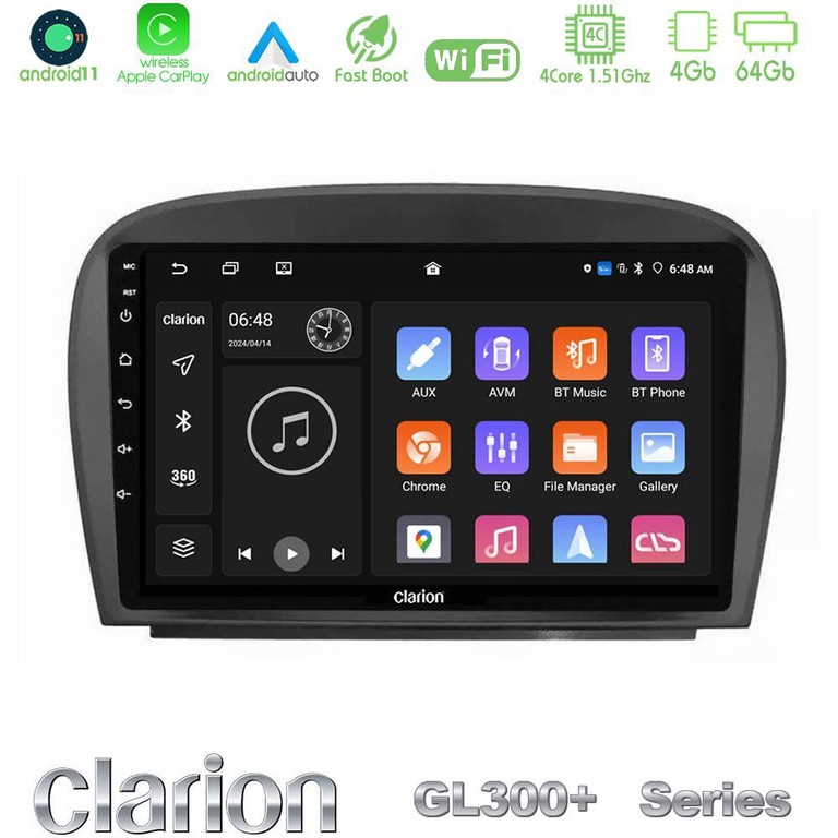 Clarion GL300+ Series 4Core Android11 4+64GB Mercedes SL Class 2005-2011 Navigation Multimedia Tablet 9"