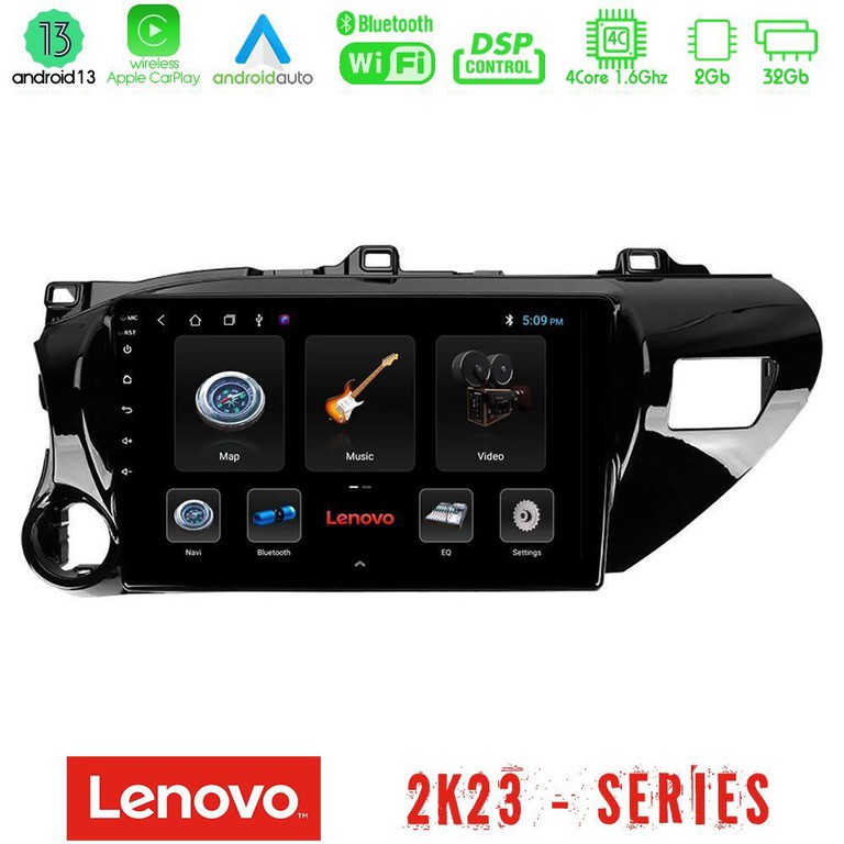 Lenovo Car Pad Toyota Hilux 2017-2021 4Core Android 13 2+32GB Navigation Multimedia Tablet 10"