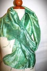 Αυθεντικό Μεταξωτό φουλάρι real Silk 1,70  Χ0,30μ. ακατεργαστο γνησιο μετάξι green SIAM SILK  SL136