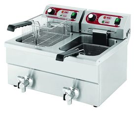 ΠΡΟΣΦΟΡΑ!!! KARAMCO EF-122VW ( 8+8Lit - 3+3Kw/230V - 58x48x39,5cm) Επιτραπέζια Διπλή Ηλεκτρική Οικιακή Φριτέζα με Βρύση - Καλάθι 20x22x10cm