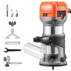 VEVOR Wood Router, 1 HP 710W, Variable Speed ​​Palm Router Tool with Soft Start, Compact Wood Edge Trimmer with Fixed Base & Dust Hood, Parallel Guide, for Woodworking, Trimming, DIY Projects, Corded