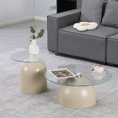 Τραπέζια σαλονιού Barel pakoworld σετ 2τεμ μέταλλο cappuccino- clear glass
