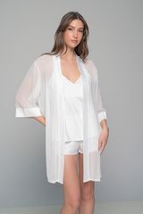 Νυφικό Σετ με Σατέν Babydoll και Ρόμπα Μουσελίνα - Ιβουάρ