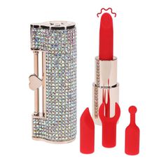 Diamond - Lipstick Vibrator with 4 Attachments - Iridescent-thumb-6