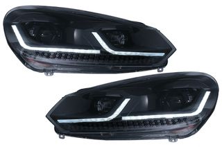 Fanária Emprós LED katállhloi gia VW Golf 6 (2008-2013) me Ananéosh G7.5 Look Mavro Flowing Dunamikó Sequential Fotismós strofís LHD