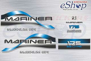 Αυτοκόλλητα σετ για Mariner 175 Hp 2,5 litre Magnum EFI 2 δίχρονη 1996 - 1997 - 1998 έκδοση Μπλε