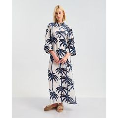 Ble Γυναικείο Φόρεμα Μακρύ Βαμβακερό Εμπριμέ Palms SS '26