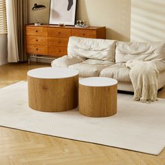 Τραπέζια σαλονιού Nelba pakoworld 2τμχ mdf oak - κεραμική επιφάνεια όψη μαρμάρου