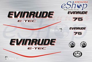 Αυτοκόλλητα σετ για Evinrude 75 Hp e-tec λευκή μηχανή 2004 2009