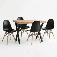 Τραπεζαρία με Καρέκλες Nymo μαύρο και Τραπέζι Rome oak 110x70x75εκ Σετ 5τεμ INTRAPA-311112639