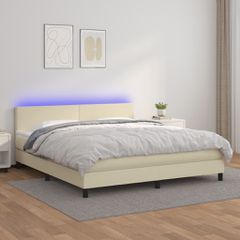 Κρεβάτι Boxspring με Στρώμα & LED Κρεμ 160x200 εκ. Συνθ. Δέρμα 3134113
