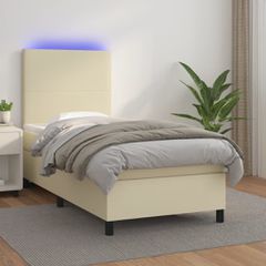 Κρεβάτι Boxspring με Στρώμα & LED Κρεμ 80x200 εκ. Συνθ. Δέρμα 3135791