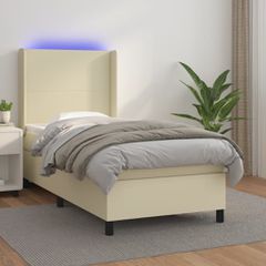 Κρεβάτι Boxspring με Στρώμα & LED Κρεμ 80x200 εκ. Συνθ. Δέρμα 3139231