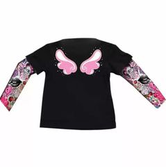 Παιδικό Μπλουζάκι | LETHAL THREAT GIRLS SKULL & BONES TATTOO SLEEVE SHIRT BLACK | Μαύρο με μανίκια "Ταττού" για Κορίτσια - 2T