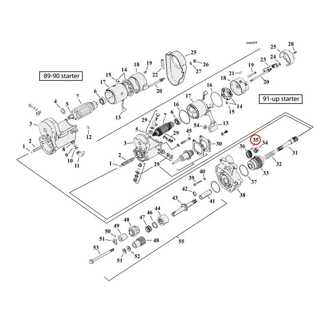 Roller, transm. and starter motor clutch