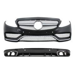 Emprós Profulaktíras katállhlos gia Mercedes C-Class C205 A205 Koupé Cabriolet (2014-2019) me Píso Profulaktíras Valance Diffuser C63S Schediasmós All Mavro