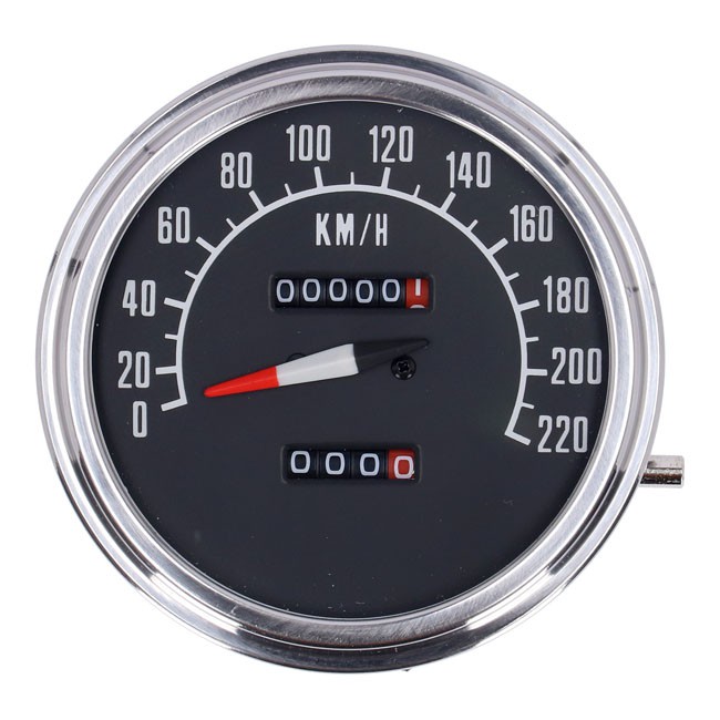 FL speedometer, '74-84 face', black. 2:1 KMH