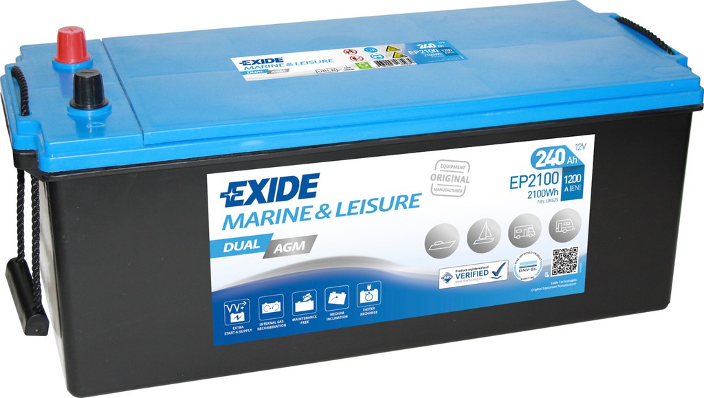 Exide Μπαταρία Σκάφους EP2100 Dual AGM Marine & Leisure (240Ah/1200Α/2100Wh/M518xΠ274xΥ240mm/Α)