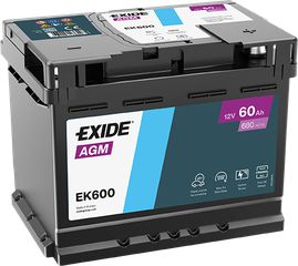 Exide Μπαταρία Αυτοκινήτου EK600 AGM (60Ah/680Α/Μ242×Π175×Υ190mm/Δ)