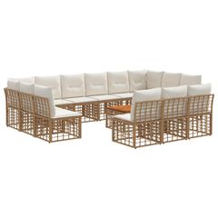 Σειρά Καναπέ Εξωτερικού 14 pcs Φυσικό και Κρέμα Λευκό 3437584