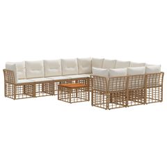 Σειρά Καναπέ Εξωτερικού 12 pcs Φυσικό και Κρέμα Λευκό 3437588
