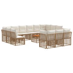 Σειρά Καναπέ Εξωτερικού 14 pcs Φυσικό και Κρέμα Λευκό 3437596