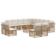 Σειρά Καναπέ Εξωτερικού 14 pcs Φυσικό και Κρέμα Λευκό 3437604