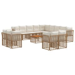 Σειρά Καναπέ Εξωτερικού 14 pcs Φυσικό και Κρέμα Λευκό 3437616