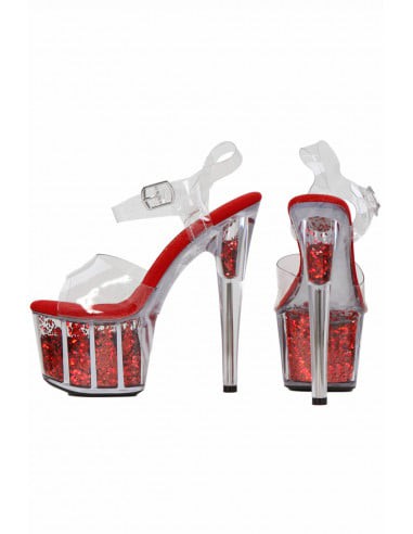 Red Pumps With Transparent Sequined Platform S9210-RD