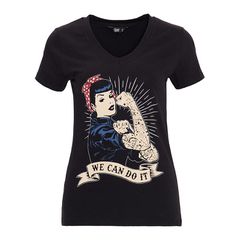 Queen Kerosin Γυναικεία Μπλούζα Κοντομάνικη We Can Do It t-shirt black - M