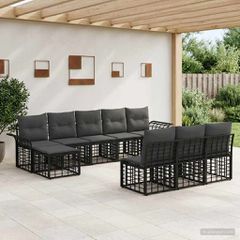 Σειρά Καναπέ Εξωτερικού 9 τμχ. Μαύρο και Σκούρο Γκρίζο 3437769