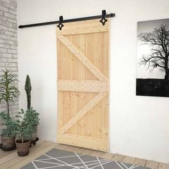 Συρόμενη Πόρτα 80 x 210 cm Μασίφ Ξύλο Πεύκου Φυσικό και Μαύρο 3444851