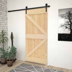 Συρόμενη Πόρτα 90 x 210 cm Μασίφ Ξύλο Πεύκου Φυσικό και Μαύρο 3444864