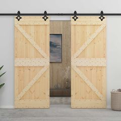 Συρόμενη Πόρτα 2 τμχ. 80 x 210 cm Μασίφ Ξύλο Πεύκου 3444871