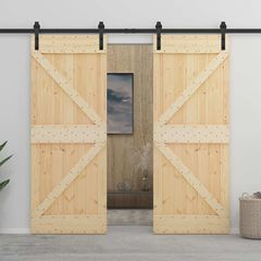 Συρόμενη Πόρτα 2 τμχ. 90 x 210 cm Μασίφ Ξύλο Πεύκου 3444883