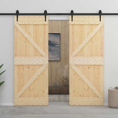 Συρόμενη Πόρτα 2 τμχ. 90 x 210 cm Μασίφ Ξύλο Πεύκου 3444884